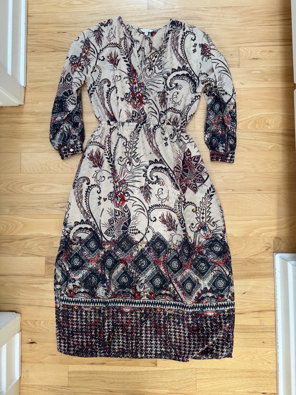 Boho Print Flowy Maxi Dress - Floral Pattern Lucky Brand size S includes slip